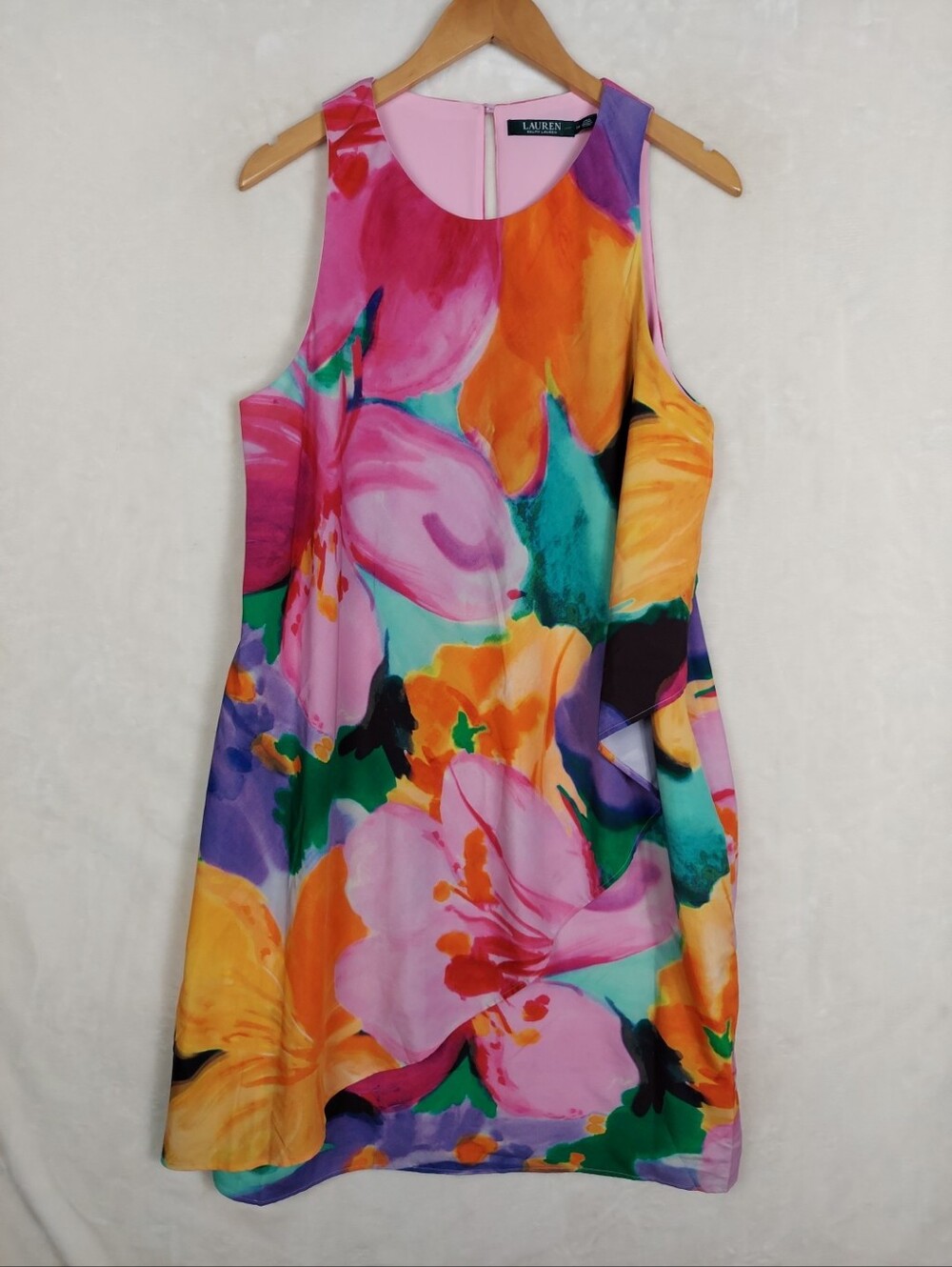 Lauren RL Dress Womens 14 vibrant floral print crepe Sleeveless Lined Work Offic